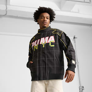 ARCHIVE SEASONAL Bright Lights NYC Flagship Men's Relaxed Racer Jacket, PUMA Black, extralarge
