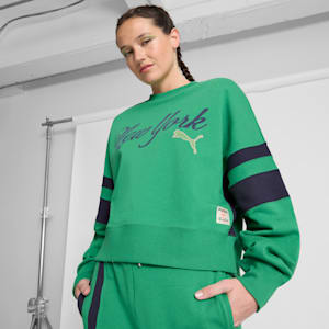 Sudadera de cuello redondo para mujer Wardrobe Essentials Bright Lights NYC Flagship, Archive Green, extralarge