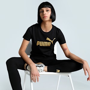 METALLIC No. 1 Logo Women's Tee, PUMA Black-metallic gold, extralarge-IND