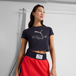 Playera corta para mujer PUMA x LAQUAN SMITH, New Navy, extralarge