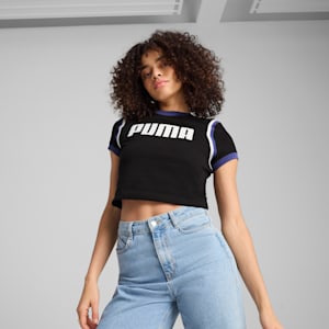 ウィメンズ フューチャー プーマ アーカイブ グラフィック ベビー 半袖 Tシャツ, PUMA Black-White, extralarge-JPN