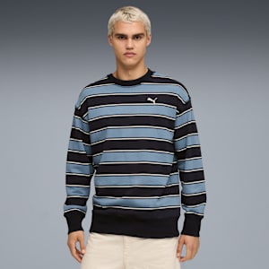 Premium Essentials Relaxed Stripe Crew Sweatshirt Unisex, New Navy-AOP, extralarge