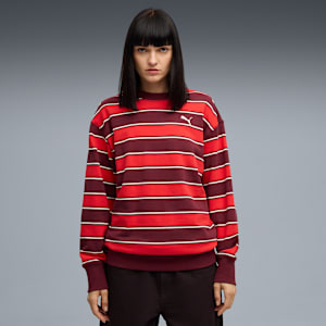 Premium Essentials Relaxed Stripe Crew Sweatshirt Unisex, Ruby Shimmer-AOP, extralarge