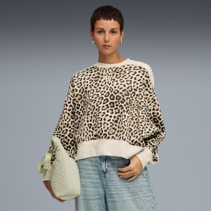 T7 Leo Oversized Crew Sweatshirt Women, Alpine Snow-Ice Coffee, extralarge
