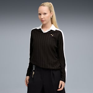 T7 Relaxed Long Sleeve Polo Women, PUMA Black, extralarge-GBR