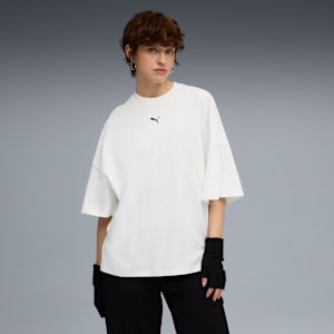 DARE TO Women's Oversized Cotton Ruched Tee, PUMA White, extralarge-IND