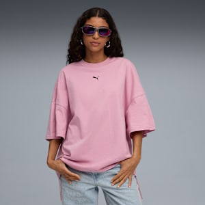 DARE TO Women's Oversized Cotton Ruched Tee, Poised Pink, extralarge-IND