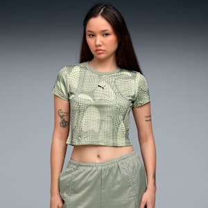 DARE TO Women’s Slim Cropped Printed Tee, Lux Army, extralarge-IND