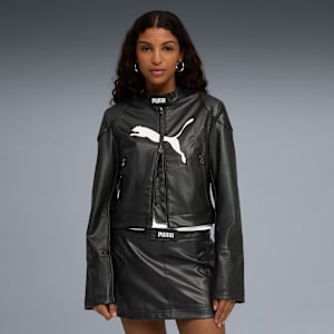 Pleather Racer Jacket Women, PUMA Black, extralarge