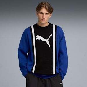 FUTURE.PUMA.ARCHIVE Relaxed Knitted Sweater Unisex, Mountain Blue-PUMA Black, extralarge