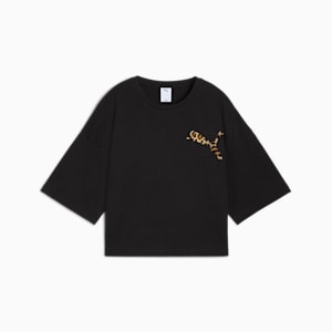 LEO LUXE Women's Oversized Short Tee, PUMA Black, extralarge