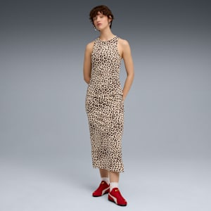 LEO LUXE Women's Slim All-Over Print Dress, Alpine Snow-Ice Coffee, extralarge