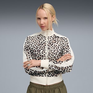Chamarra corta estampada T7 LEO LUXE para mujer, Alpine Snow-Ice Coffee, extralarge
