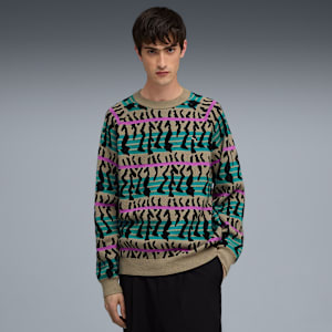 Vintage Men's Knit Sweater, Ice Coffee-AOP, extralarge