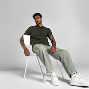 Men's Premium Essential Jacquard Polo, Dark Olive, extralarge-IND