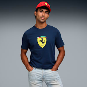 Ferrari Men's Cotton Colored Shield Tee, Persian Blue, extralarge-IND