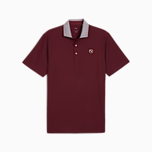 MATTR Stripe Jacquard Golf Polo Men, Ruby Shimmer, extralarge-GBR