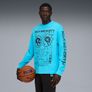 PUMA HOOPS x RICK AND MORTY Long Sleeve Basketball Tee Men, Bright Aqua, large-GBR