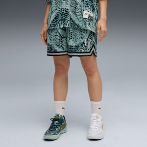 PUMA HOOPS x HARRY POTTER™ Shorts Women, Green Terrain-AOP, extralarge