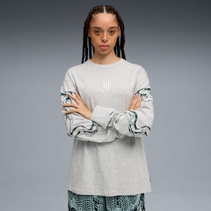PUMA HOOPS x HARRY POTTER Women's Long Sleeve Basketball Tee, Light Gray Heather, extralarge-IND
