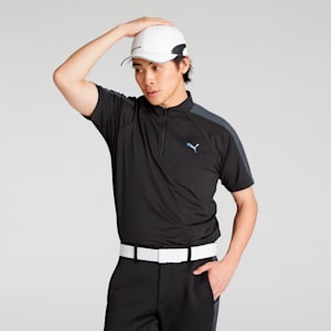 メンズ ゴルフ PF テック ライン クォータージップ 3D モックネック 半袖 シャツ, PUMA Black, extralarge-JPN