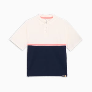 ウィメンズ ゴルフ FOG パネル カラー リラックス 半袖 ポロシャツ, Warm White-Deep Navy, extralarge-JPN