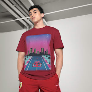 Scuderia Ferrari Miami Men's Motorsport Relaxed Fit Graphic Tee, Dark Crimson, extralarge-IND