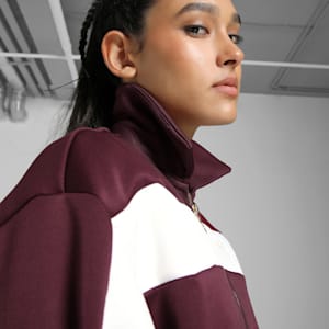 Women's Relaxed Fit Cropped Track Jacket, Ruby Shimmer, extralarge-IND