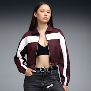 PUMA Women's Relaxed Crop Track Jacket, Ruby Shimmer, extralarge-IND
