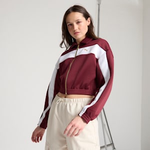PUMA Women's Relaxed Crop Track Jacket, Ruby Shimmer, extralarge