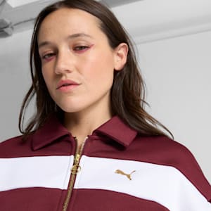 PUMA Women's Relaxed Crop Track Jacket, Ruby Shimmer, extralarge