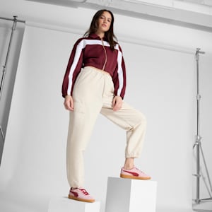 PUMA Women's Relaxed Crop Track Jacket, Ruby Shimmer, extralarge