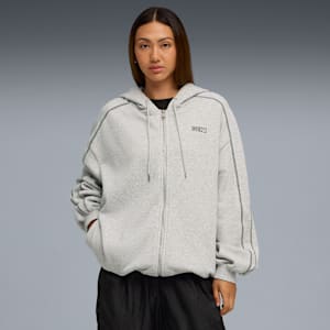 PUMA x ROSÉ T7 Hoodie Women, Flat Light Gray Heather, large-GBR
