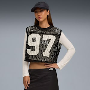 PUMA x ROSÉ Relaxed Mesh Top Women, PUMA Black, large-GBR