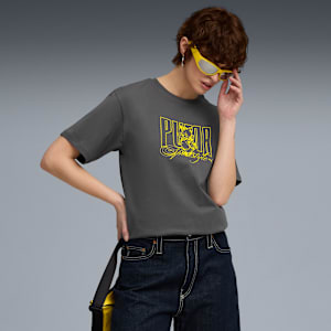 ウィメンズ グラフィック キッテン リラックスド 半袖 Tシャツ, Dusky Gray, extralarge-JPN