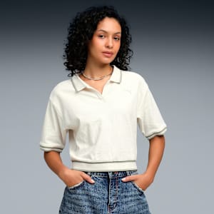 Wardrobe Essentials Women's Boxy Polo T-shirt, Alpine Snow, extralarge-IND