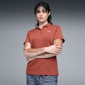 Premium Essentials Women's Rib Polo T-shirt, Exotic Red, extralarge-IND