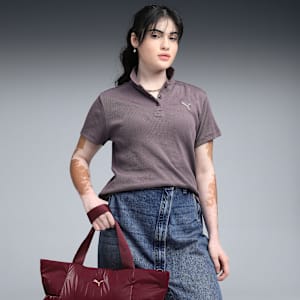 Premium Essentials Women's Rib Polo T-shirt, Raisin, extralarge-IND