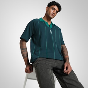 PUMA x RCB Men's Relaxed Fit Striper Polo, Wild Green, extralarge-IND