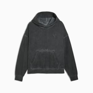 Grey PUMA hooded top for adults, featuring a front pocket and subtle logo detail.