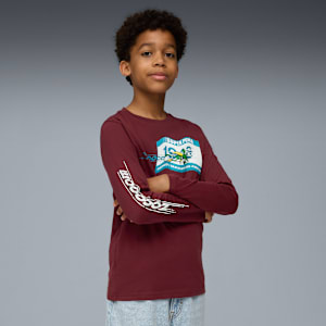SUPER PUMA Kids' Graphic Long Sleeve Tee, Ruby Shimmer, extralarge-IND