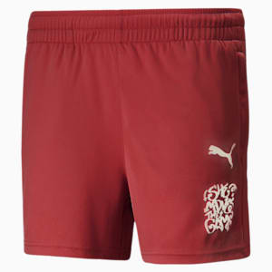 Shorts de fútbol SHE MOVES THE GAME para mujer, Intense Red