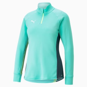 Playera de fútbol con cremallera de un cuarto individualBLAZE para mujer, Electric Peppermint-Dark Night