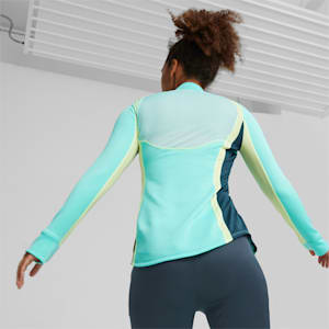 Playera de fútbol con cremallera de un cuarto individualBLAZE para mujer, Electric Peppermint-Dark Night