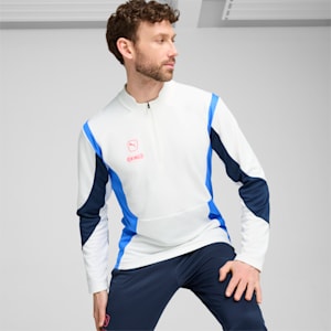 メンズ サッカー キング プロ 1/4 ジップ トップス クルースウェット, PUMA White-Bluemazing, extralarge-JPN