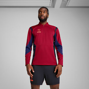 Playera con cierre de un cuarto de fútbol KING Pro para hombre, New Navy-Dark Crimson, extralarge