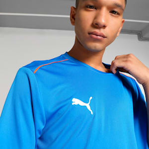 CR Teamwear Piping Men's Cricket T-shirt, Ultra Blue-Rickie Orange, extralarge-IND