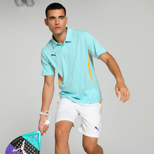 Individual Men's Padel Tennis Polo, Safe Lake-Vivid Blue-Heat Fire, extralarge-IND