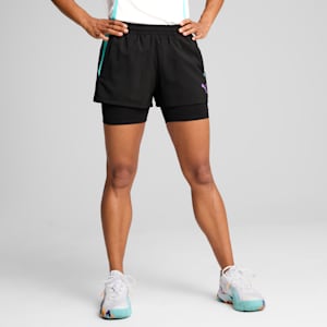 Individual 2-in-1 Women's Padel Tennis Shorts, PUMA Black-Purple Glimmer-Aquatic, extralarge-IND