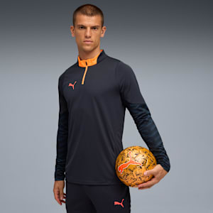 Playera de cuello con cremallera de futbol individualCUP para hombre, New Navy-Glowing Red-Heat Fire, extralarge